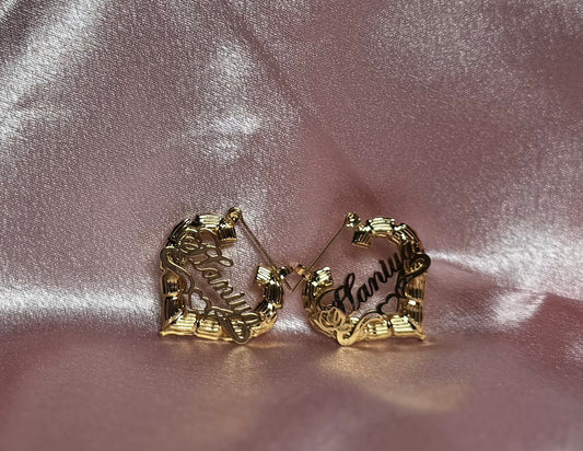 Bamboo Customized Heart Earrings