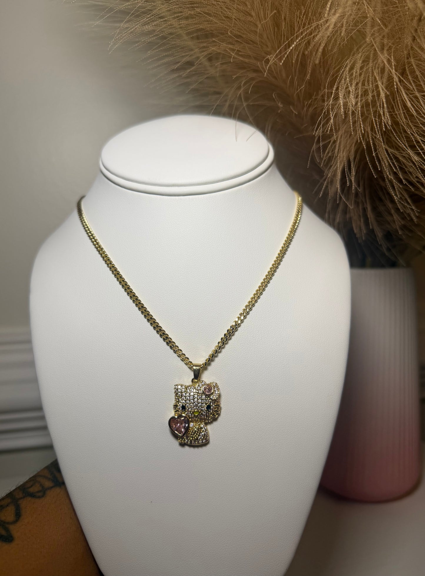 Pink Heart Kitty Chain