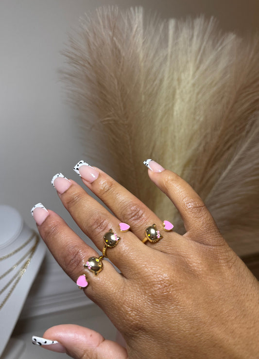 Pink Heart Kitty Rings