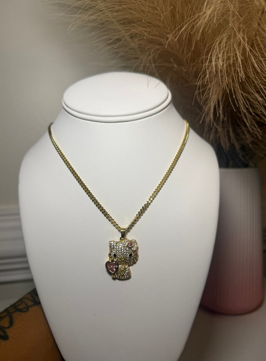 Pink Heart Kitty Chain